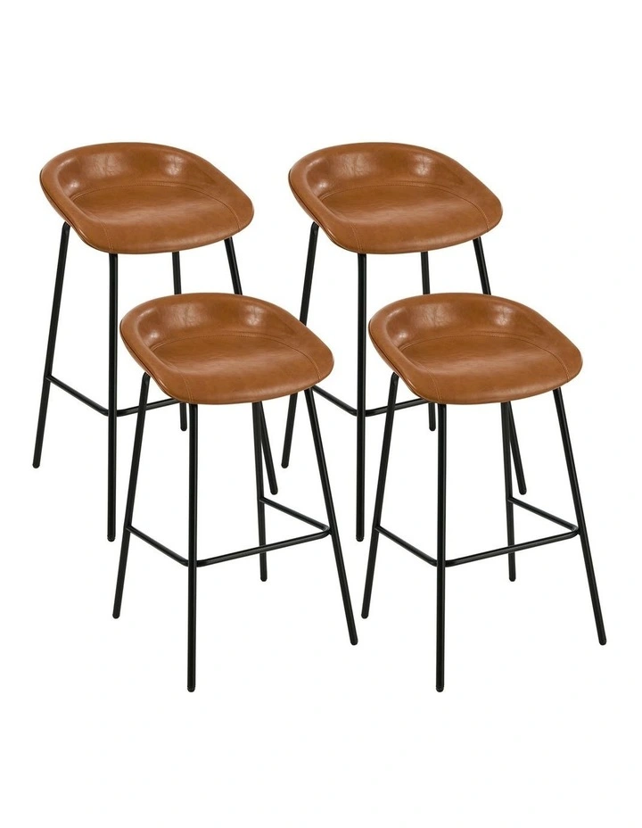 Oikiture 4X Bar Stools Kitchen Dining Chair Metal Counter Stool PU Leather Brown image 1