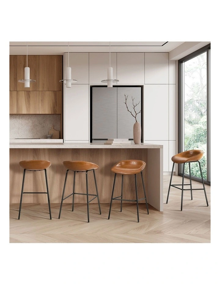Oikiture 4X Bar Stools Kitchen Dining Chair Metal Counter Stool PU Leather Brown image 5
