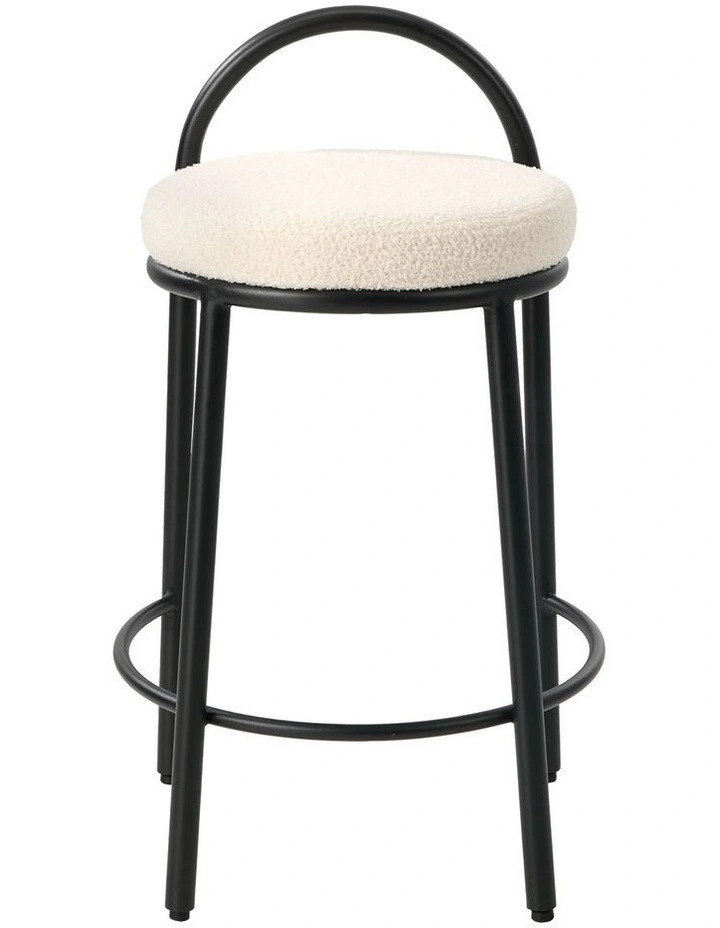Oikiture 2x Bar Stools Dining Chairs Round Stool Low Back Counter Seat Boucle image 2