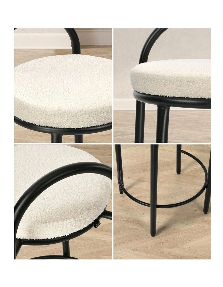 Oikiture 2x Bar Stools Dining Chairs Round Stool Low Back Counter Seat Boucle image 6