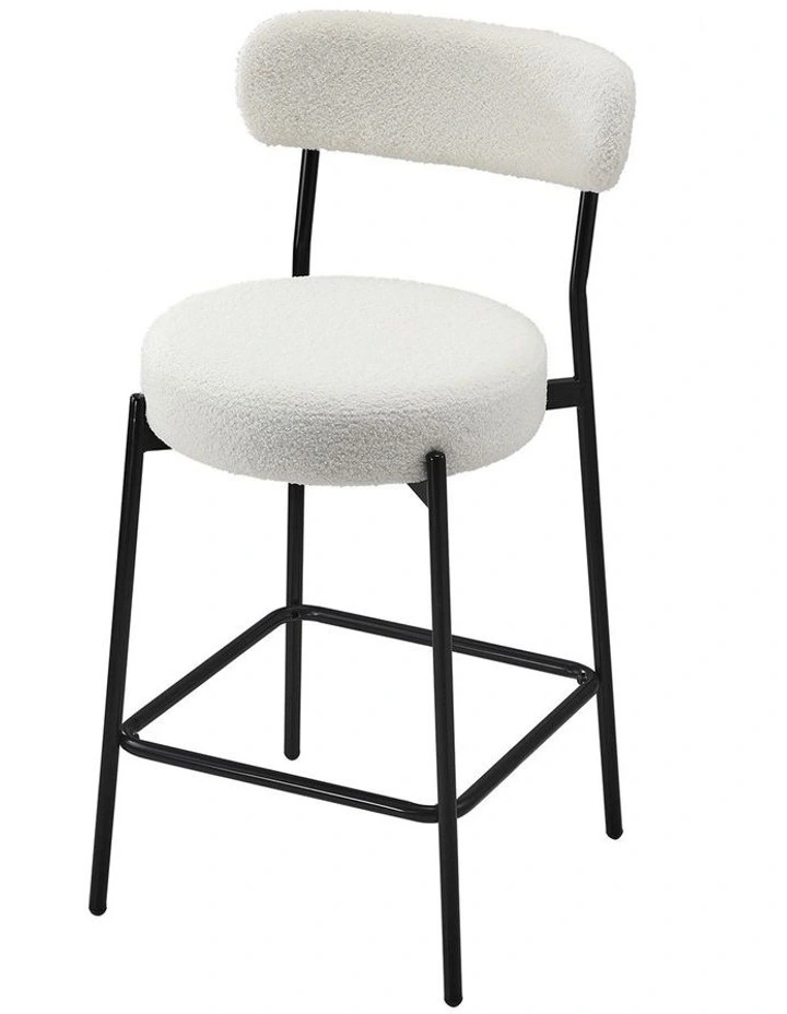 Oikiture 4x Bar Stools Kitchen Dining Chairs Counter Stool Boucle Fabric White image 2