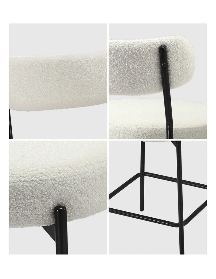 Oikiture 4x Bar Stools Kitchen Dining Chairs Counter Stool Boucle Fabric White image 6