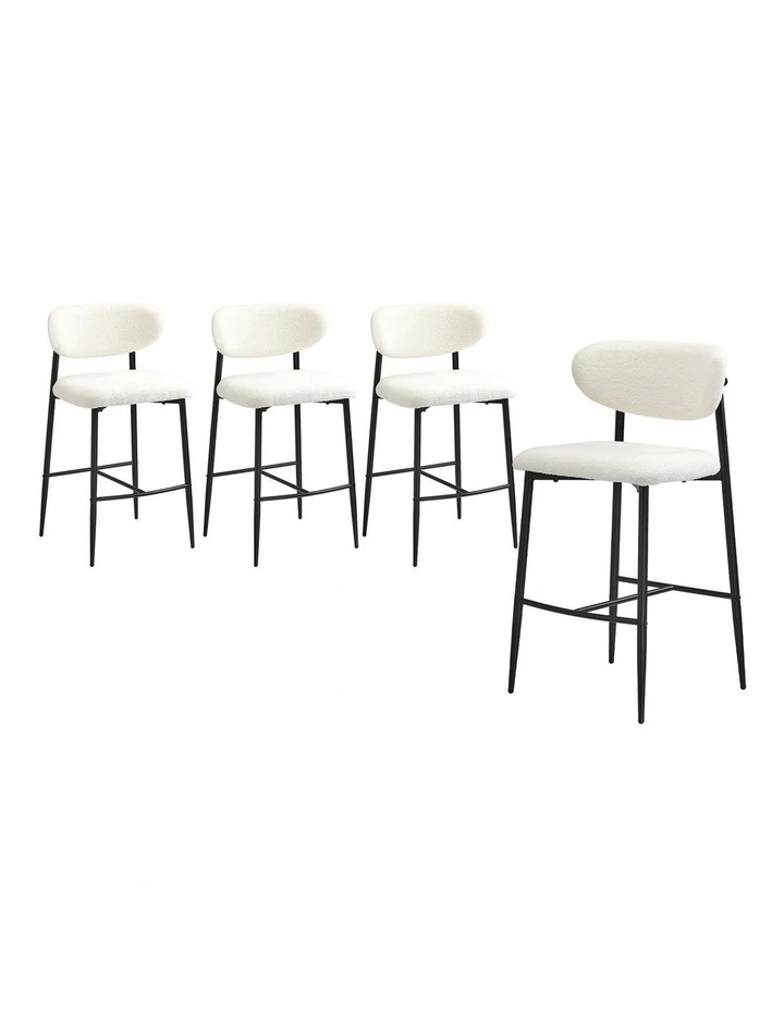 Oikiture 4x Bar Stools Kitchen Stool Counter Chair Boucle Fabric Black image 1