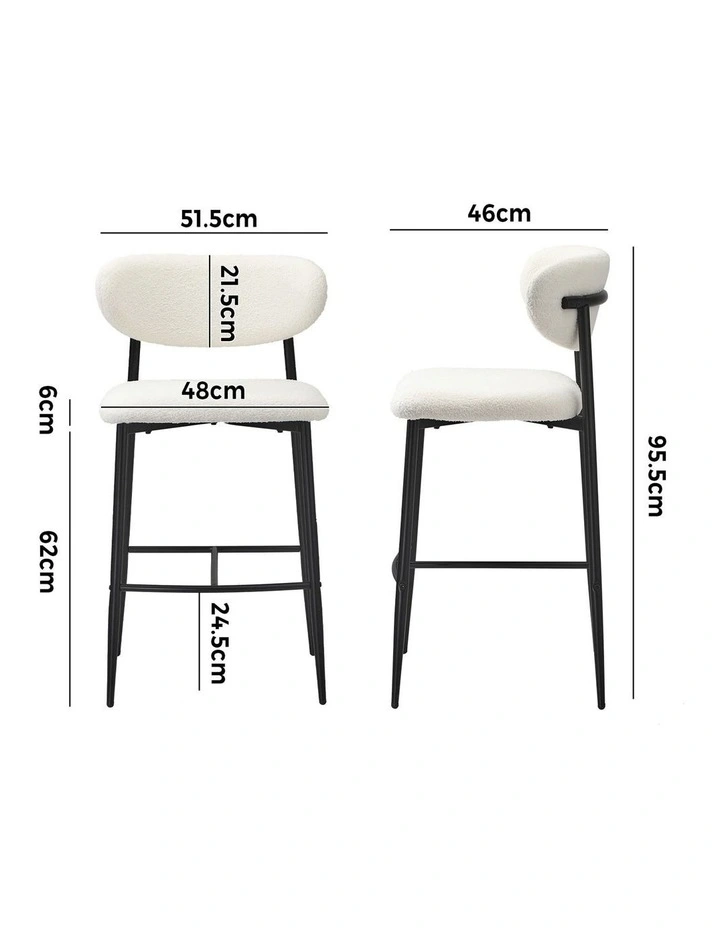 Oikiture 4x Bar Stools Kitchen Stool Counter Chair Boucle Fabric Black image 3