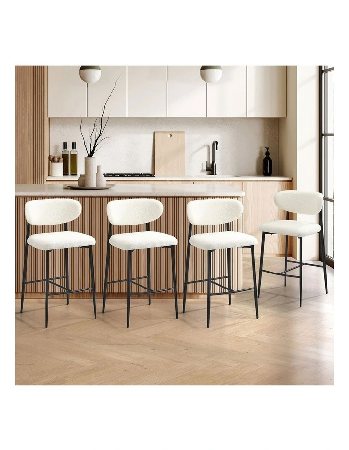Oikiture 4x Bar Stools Kitchen Stool Counter Chair Boucle Fabric Black image 4