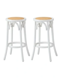 Oikiture 2x Bar Stools Kitchen Vintage Dining Chair Rattan Seat White