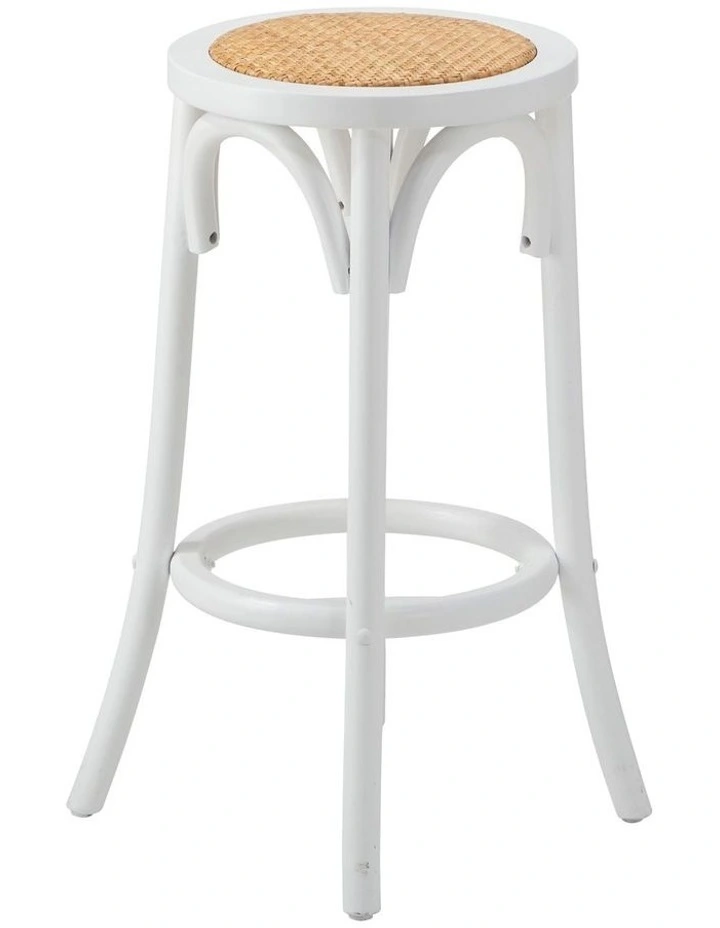 Oikiture 2x Bar Stools Kitchen Vintage Dining Chair Rattan Seat White image 2