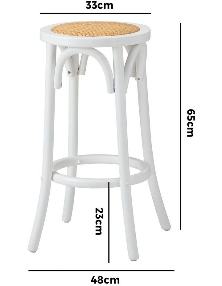 Oikiture 2x Bar Stools Kitchen Vintage Dining Chair Rattan Seat White image 3