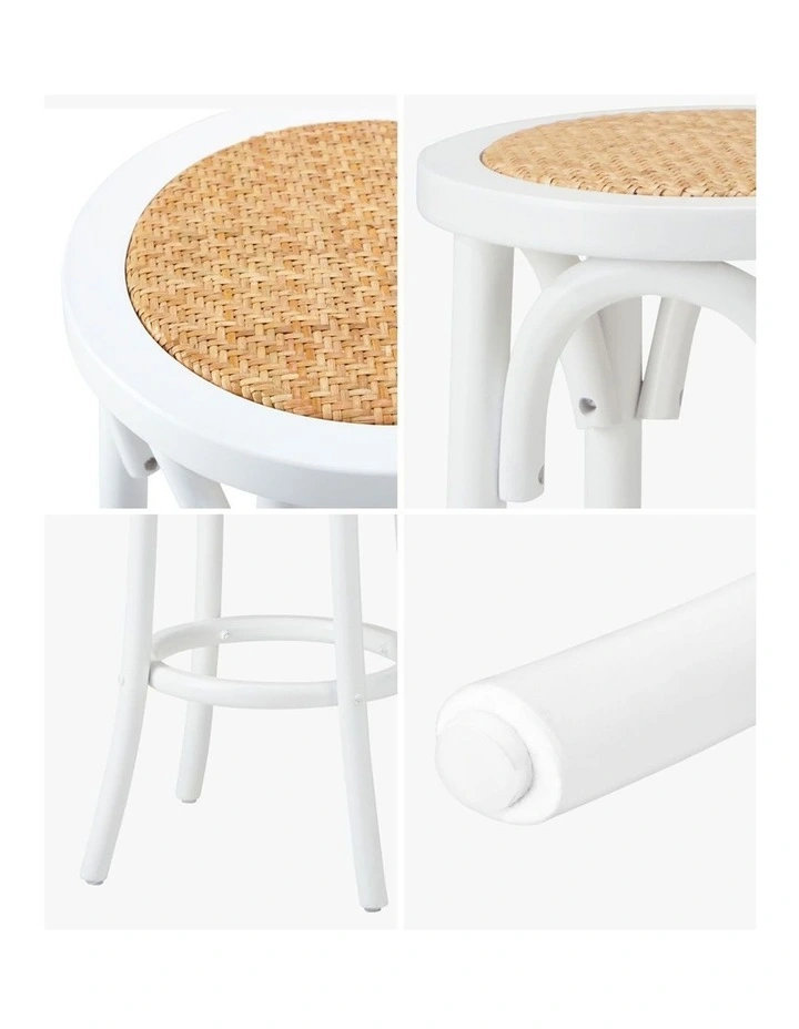 Oikiture 2x Bar Stools Kitchen Vintage Dining Chair Rattan Seat White image 6