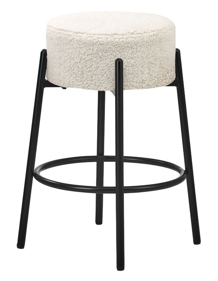 Oikiture 2x Bar Stools Kitchen Dining Chair Round Stool Boucle Fabric White image 2