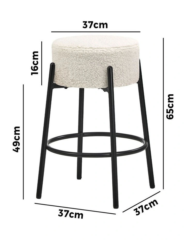 Oikiture 2x Bar Stools Kitchen Dining Chair Round Stool Boucle Fabric White image 3