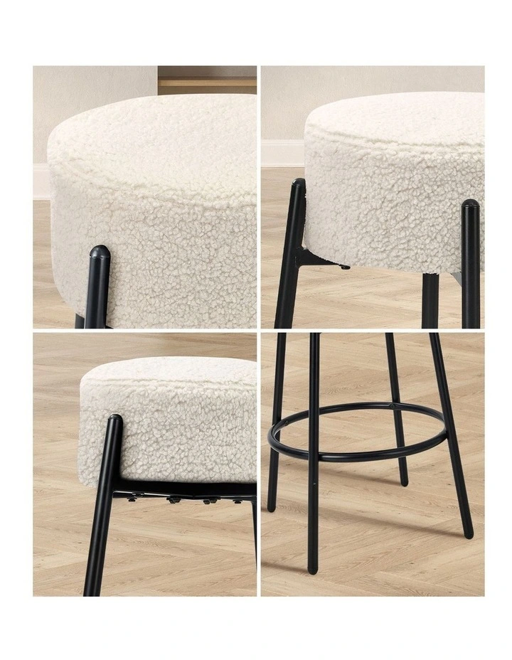Oikiture 2x Bar Stools Kitchen Dining Chair Round Stool Boucle Fabric White image 6