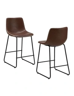 Oikiture 2x Bar Stools Kitchen Dining Chairs Leather Padded Stool Brown