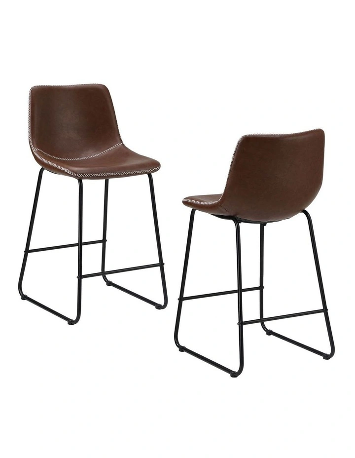 Oikiture 2x Bar Stools Kitchen Dining Chairs Leather Padded Stool Brown image 1