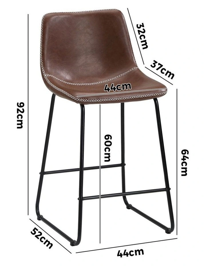 Oikiture 2x Bar Stools Kitchen Dining Chairs Leather Padded Stool Brown image 3