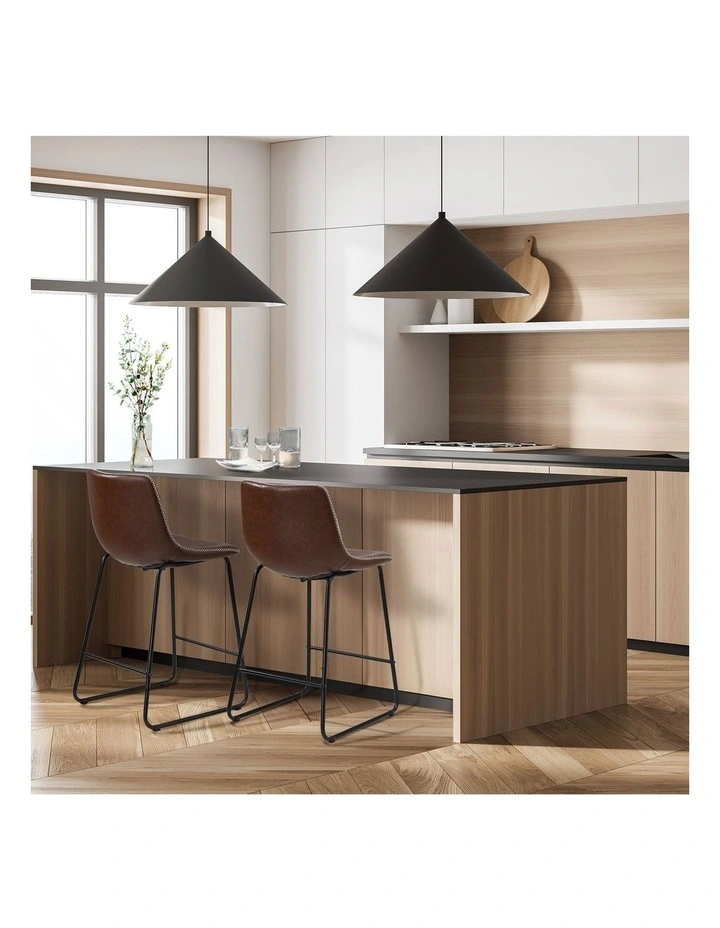 Oikiture 2x Bar Stools Kitchen Dining Chairs Leather Padded Stool Brown image 5