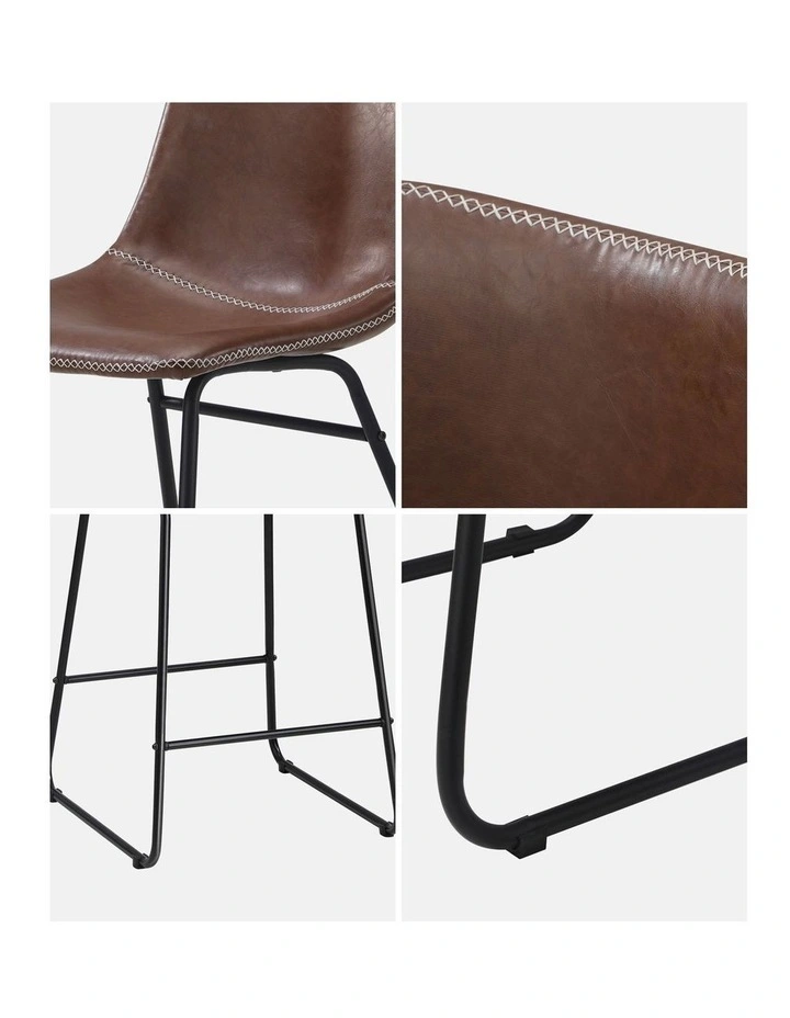 Oikiture 2x Bar Stools Kitchen Dining Chairs Leather Padded Stool Brown image 6