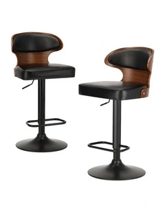Oikiture 2x Bar Stools Swivel Kitchen Bar Chairs Gas Lift Stool Leather Black