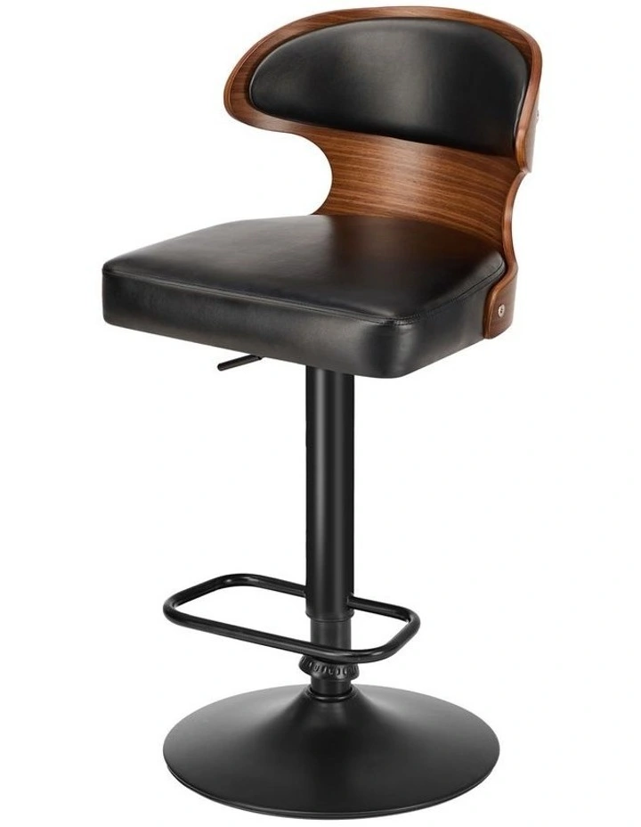 Oikiture 2x Bar Stools Swivel Kitchen Bar Chairs Gas Lift Stool Leather Black image 2