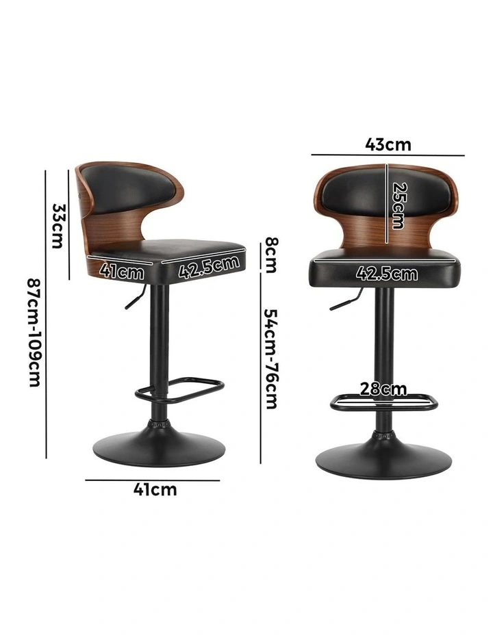 Oikiture 2x Bar Stools Swivel Kitchen Bar Chairs Gas Lift Stool Leather Black image 3