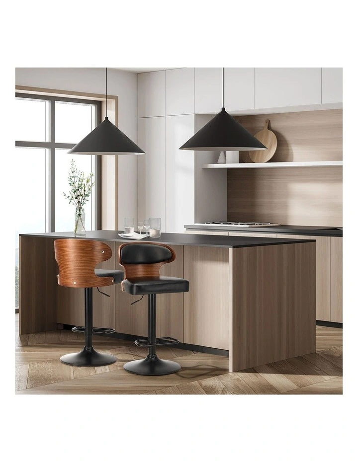 Oikiture 2x Bar Stools Swivel Kitchen Bar Chairs Gas Lift Stool Leather Black image 5