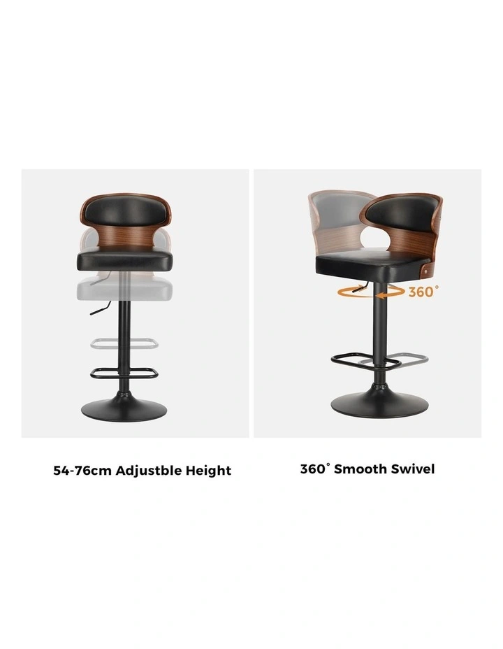Oikiture 2x Bar Stools Swivel Kitchen Bar Chairs Gas Lift Stool Leather Black image 6