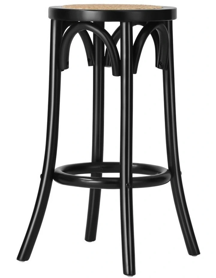 Oikiture 2x Bar Stools Kitchen Vintage Dining Chair Rattan Seat Black image 2