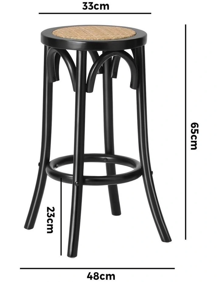 Oikiture 2x Bar Stools Kitchen Vintage Dining Chair Rattan Seat Black image 3