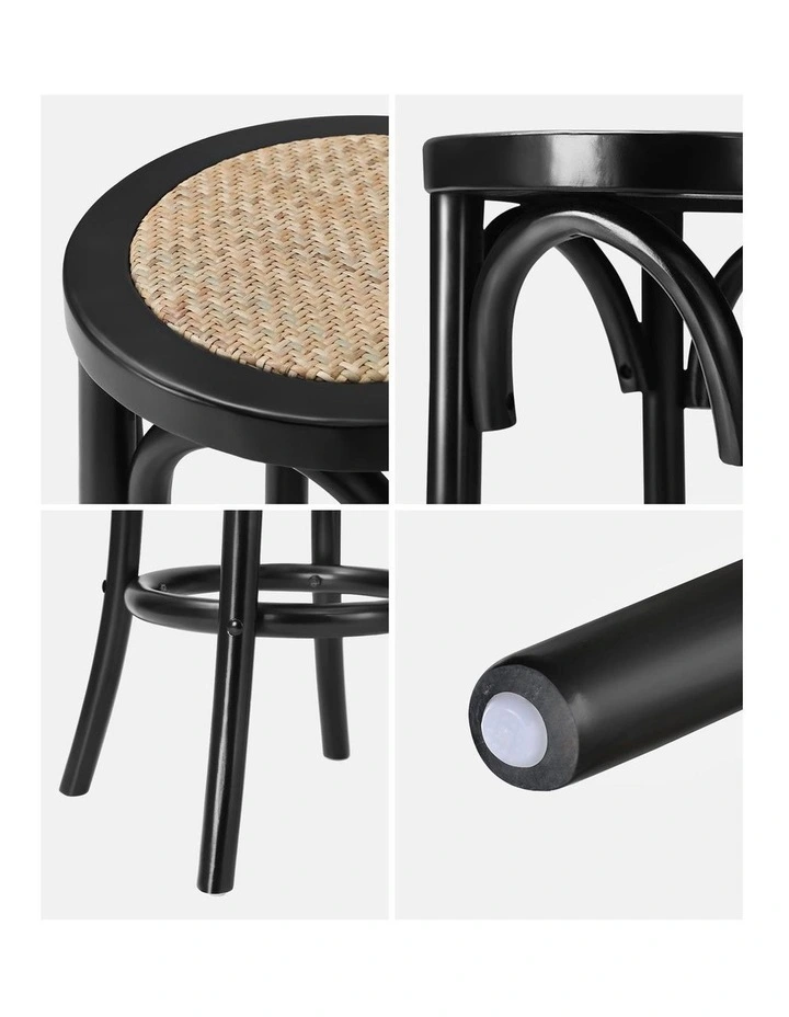 Oikiture 2x Bar Stools Kitchen Vintage Dining Chair Rattan Seat Black image 6