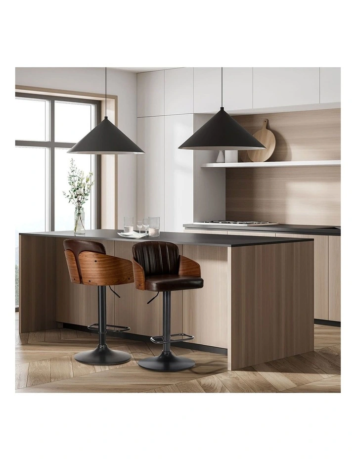 Oikiture 2x Bar Stools Adjustable Counter Height Stool Swivel Leather Brown image 5
