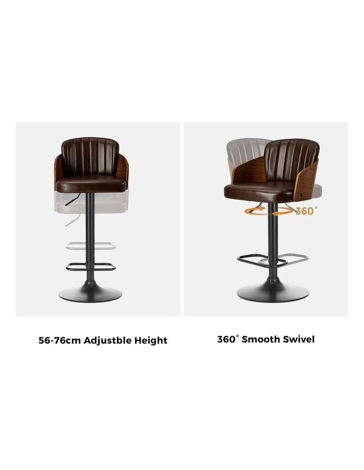 Oikiture 2x Bar Stools Adjustable Counter Height Stool Swivel Leather Brown image 6