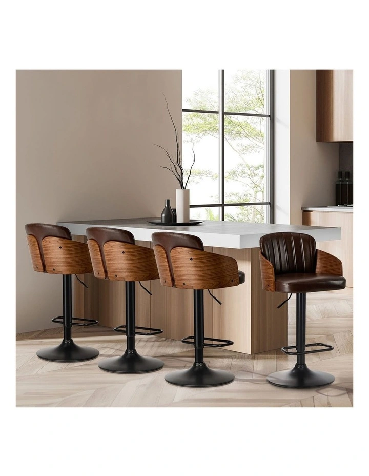Oikiture 2x Bar Stools Adjustable Counter Height Stool Swivel Leather Brown image 7