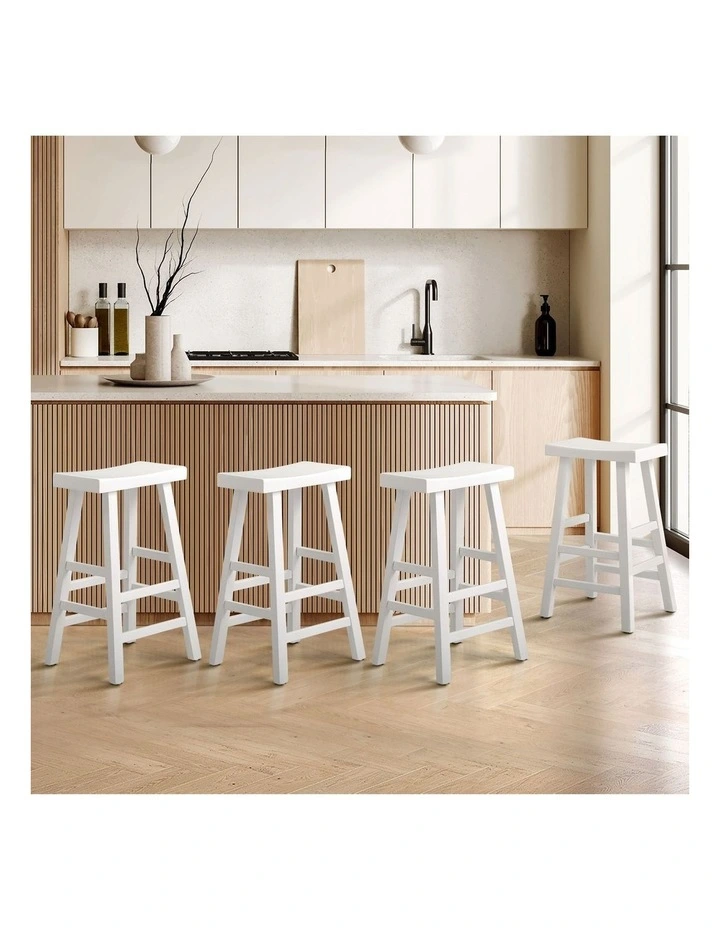 Oikiture 4X Bar Stools Kitchen Stool Wooden Counter Chairs Barstools White image 4