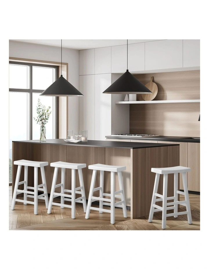 Oikiture 4X Bar Stools Kitchen Stool Wooden Counter Chairs Barstools White image 5