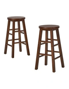 Oikiture 2x Bar Stool Kitchen Counter Round Chair Split-Level Footrest Walnut