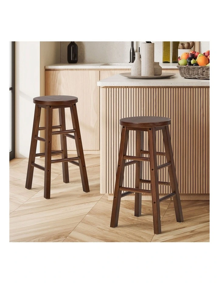 Oikiture 2x Bar Stool Kitchen Counter Round Chair Split-Level Footrest Walnut image 4