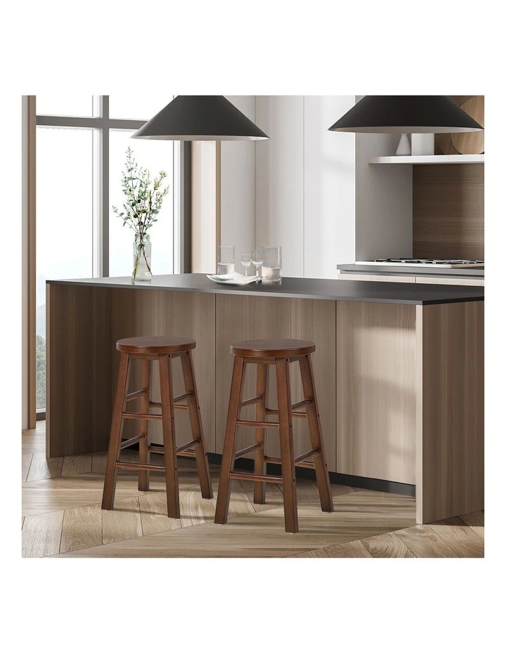 Oikiture 2x Bar Stool Kitchen Counter Round Chair Split-Level Footrest Walnut image 5