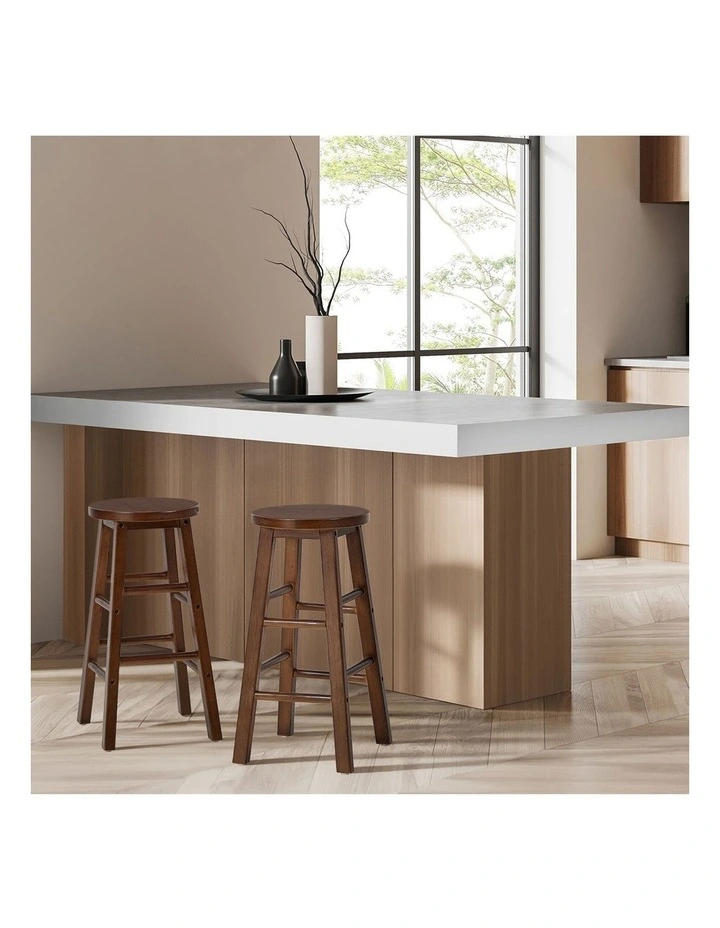 Oikiture 2x Bar Stool Kitchen Counter Round Chair Split-Level Footrest Walnut image 7