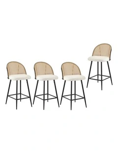 Oikiture Bar Stools Kitchen Counter Stool Rattan Dining Chair Boucle Fabric x4