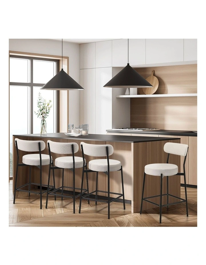 Oikiture 4x Bar Stools Kitchen Dining Chairs Counter Stool Beige image 5