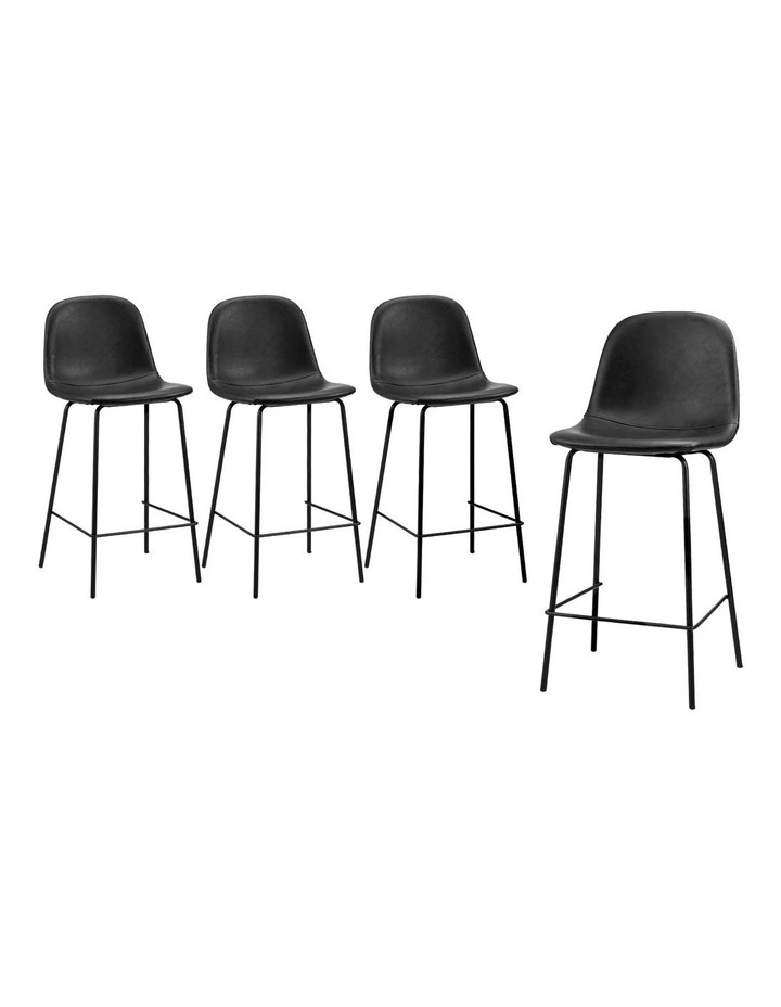Oikiture 4x Bar Stools Kitchen Dining Chair Counter Stool PU Leather Black image 1