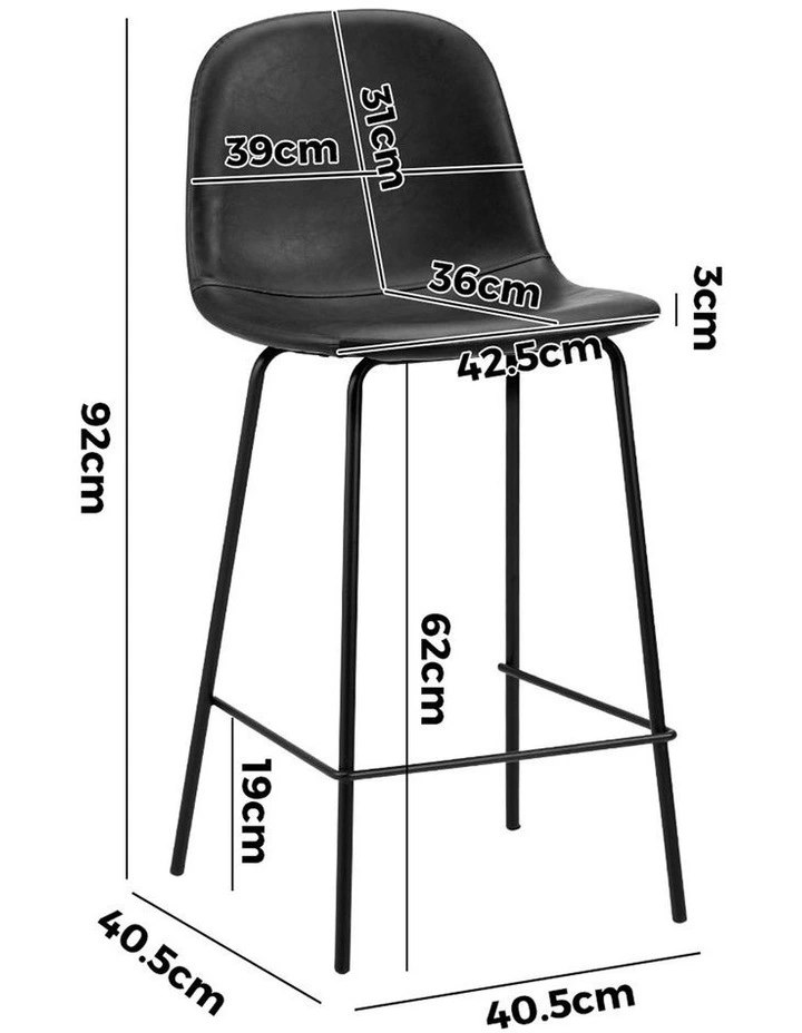 Oikiture 4x Bar Stools Kitchen Dining Chair Counter Stool PU Leather Black image 3