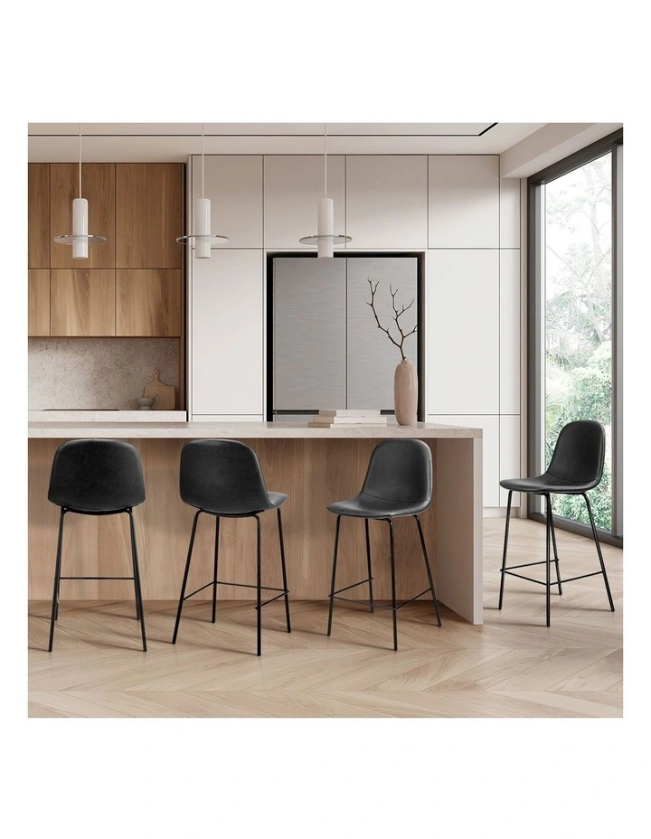 Oikiture 4x Bar Stools Kitchen Dining Chair Counter Stool PU Leather Black image 5