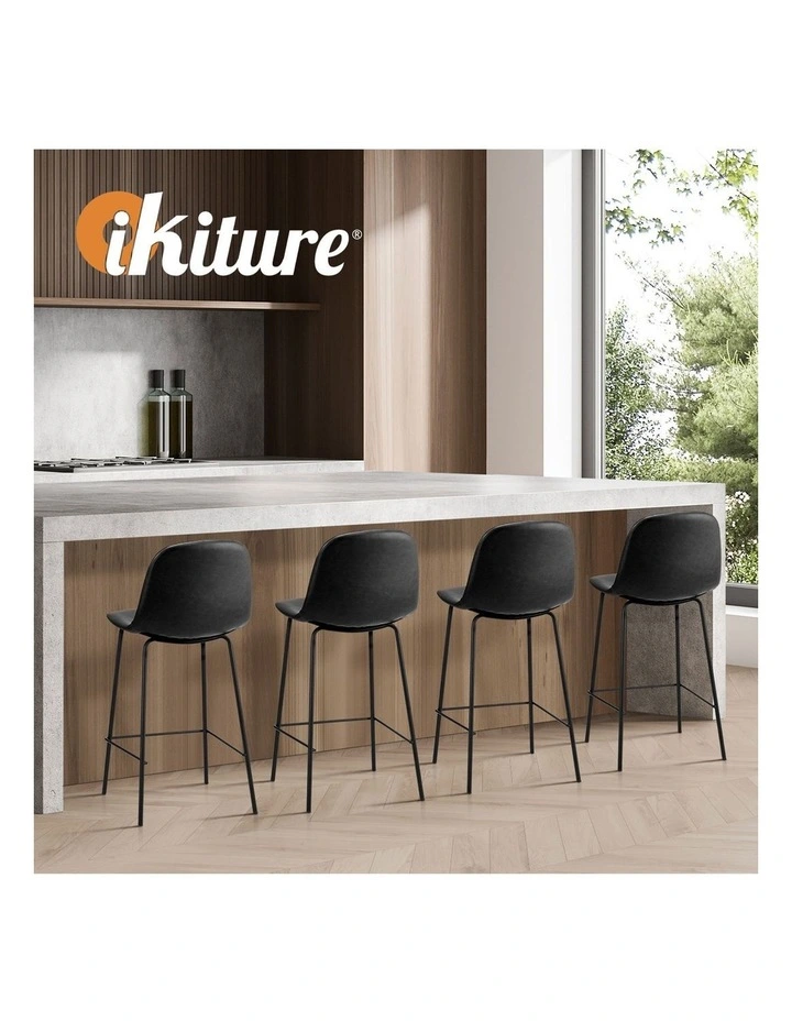 Oikiture 4x Bar Stools Kitchen Dining Chair Counter Stool PU Leather Black image 7