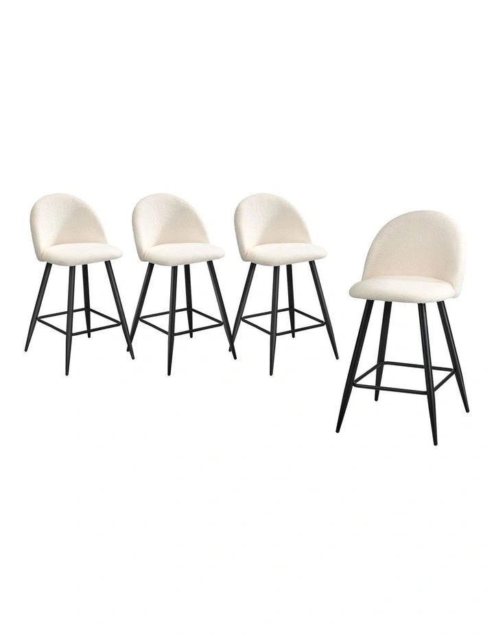 Oikiture 4x Bar Stools Kitchen Dining Chairs Counter Stool White Boucle Padded image 1