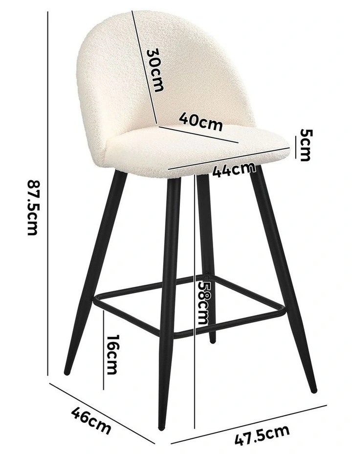 Oikiture 4x Bar Stools Kitchen Dining Chairs Counter Stool White Boucle Padded image 3