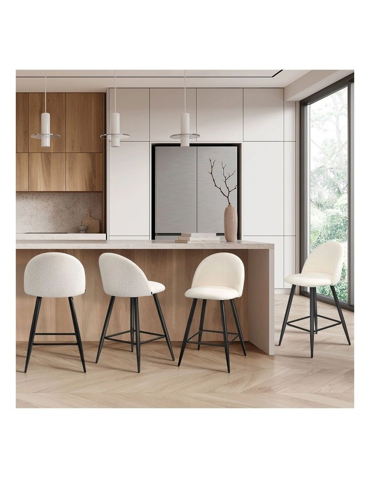 Oikiture 4x Bar Stools Kitchen Dining Chairs Counter Stool White Boucle Padded image 5