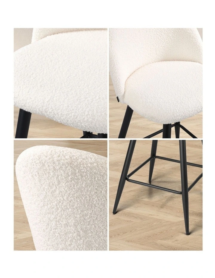 Oikiture 4x Bar Stools Kitchen Dining Chairs Counter Stool White Boucle Padded image 6