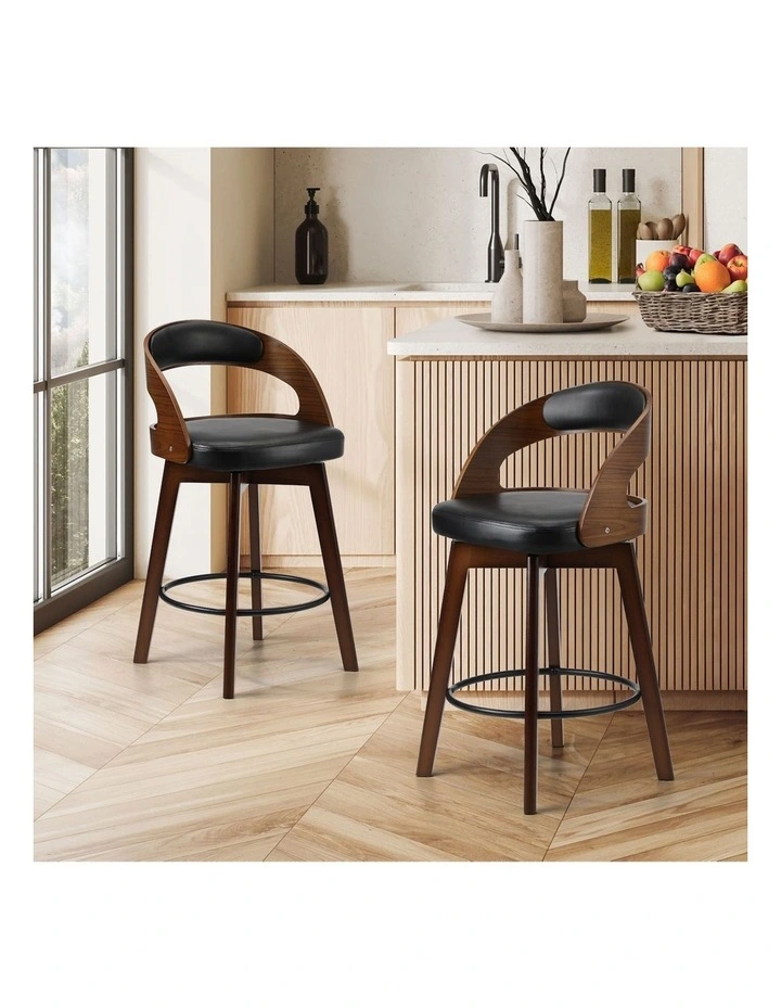 Oikiture 2x Bar Stools Kitchen Counter Stool Swivel Dining Chair PU Leather image 4