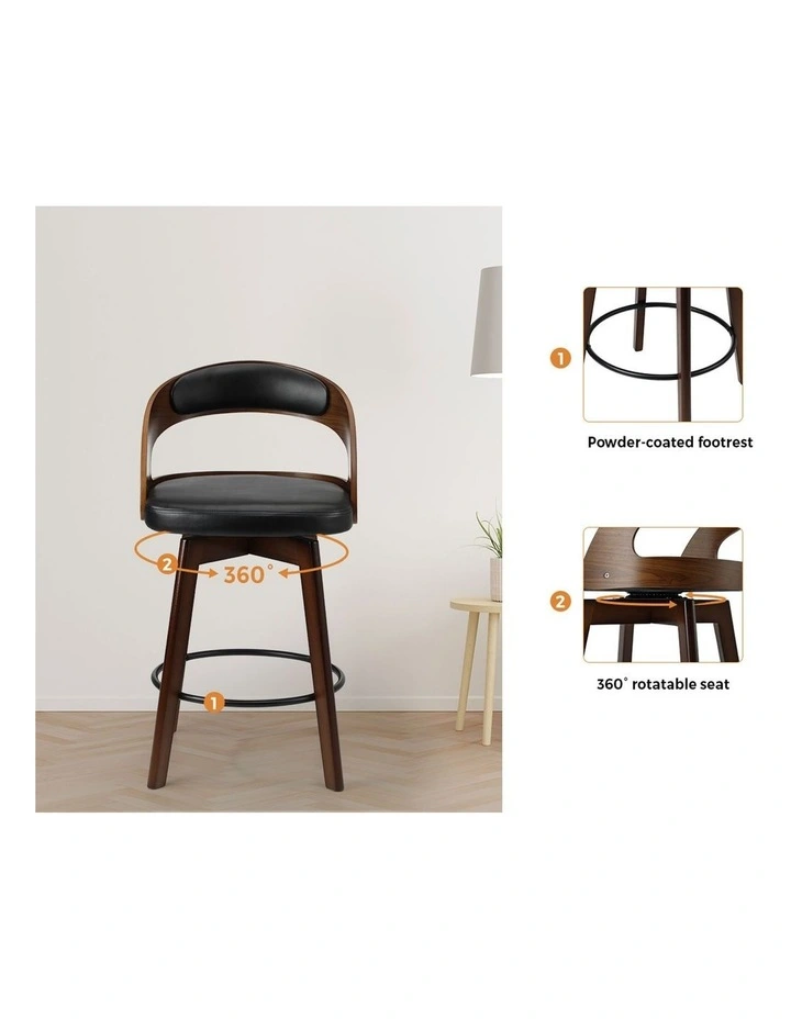 Oikiture 2x Bar Stools Kitchen Counter Stool Swivel Dining Chair PU Leather image 6